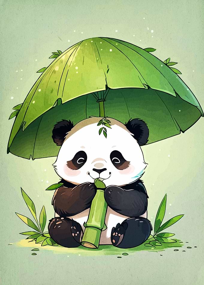 Cute Panda with Bamboo Umbrella