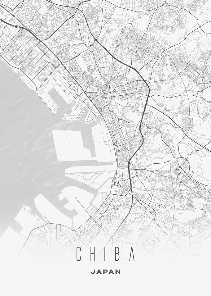 Chiba, Japan - Minimalist City Map Poster, Modern Urban Street Print, Japanese Wall Art