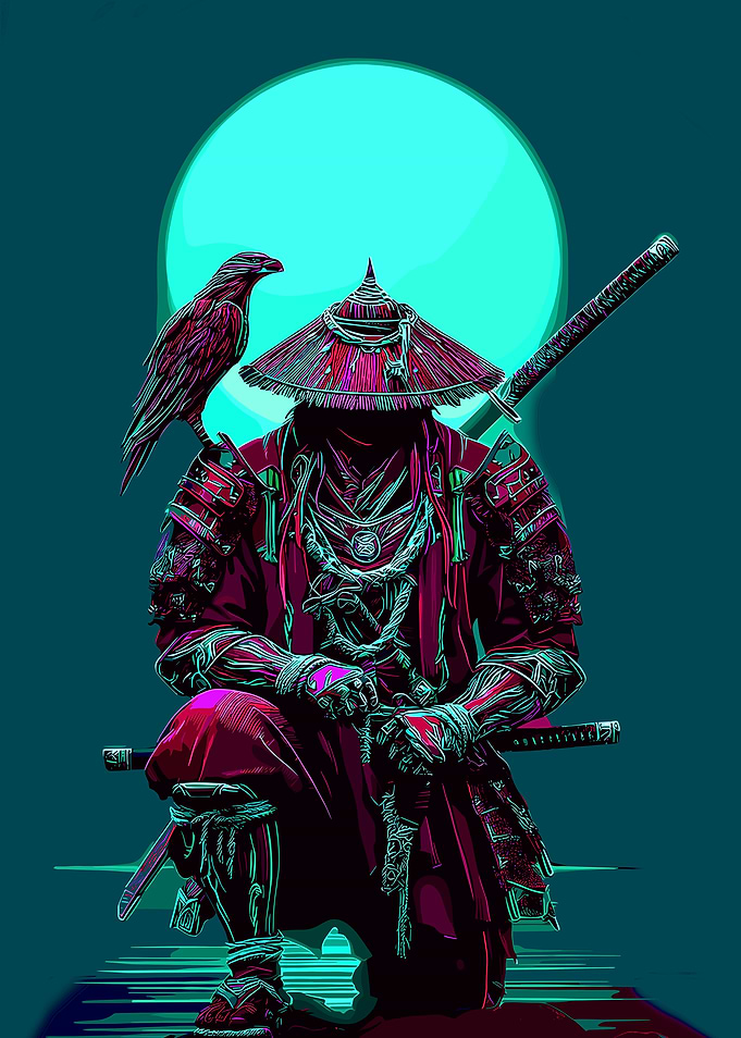 Cyberpunk Samurai with Raven