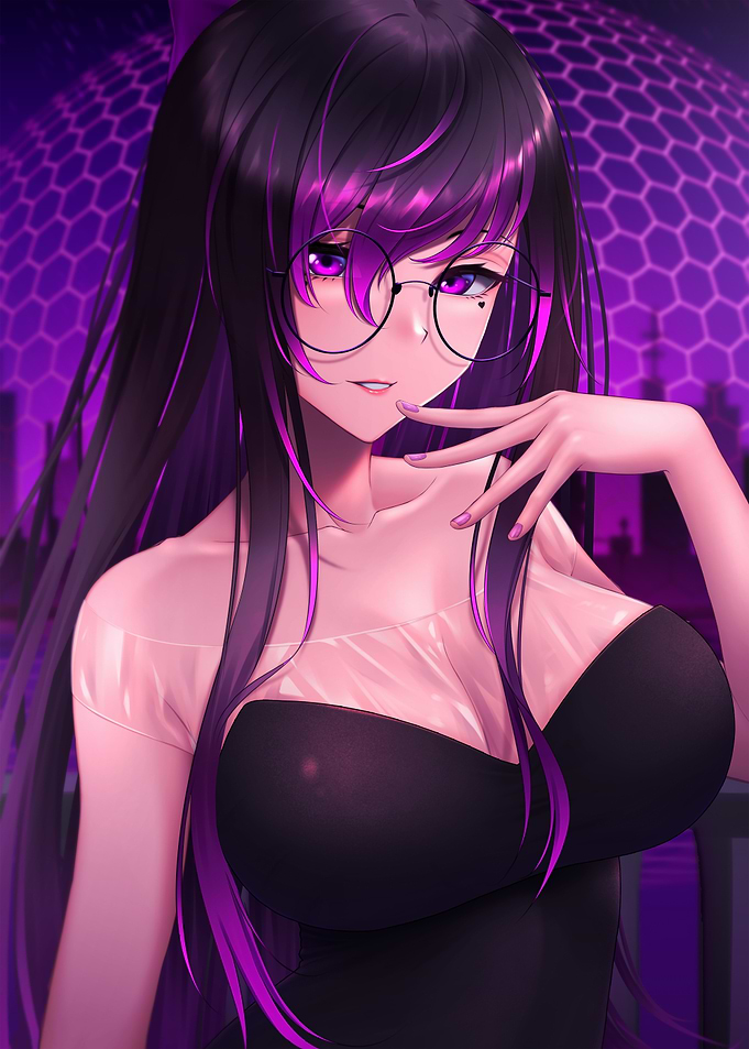 Anime Girl with Purple Highlights