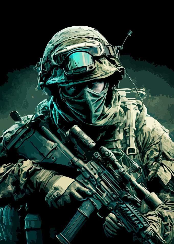 Camouflaged Soldier with Rifle