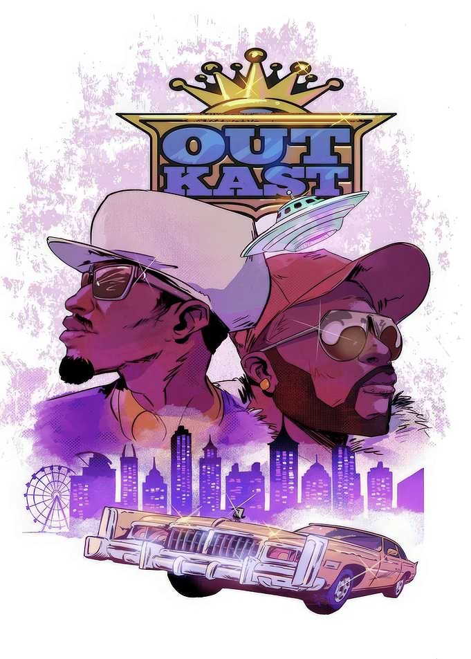 Outkast Duo with Cityscape and Car