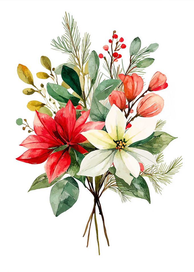 Watercolor Christmas Floral Bouquet
