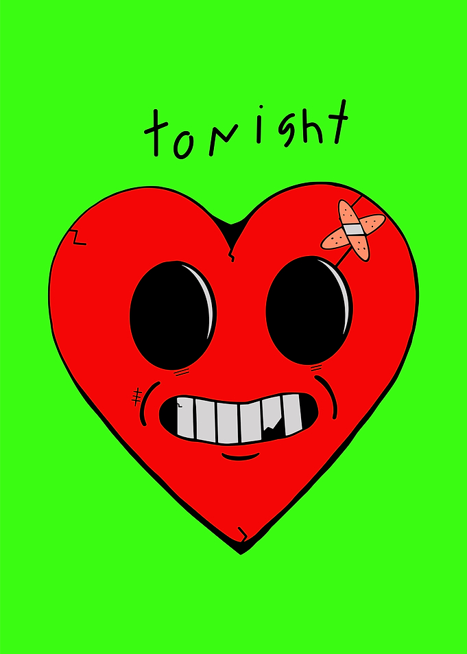 Cartoon Heart with Bandage and Text