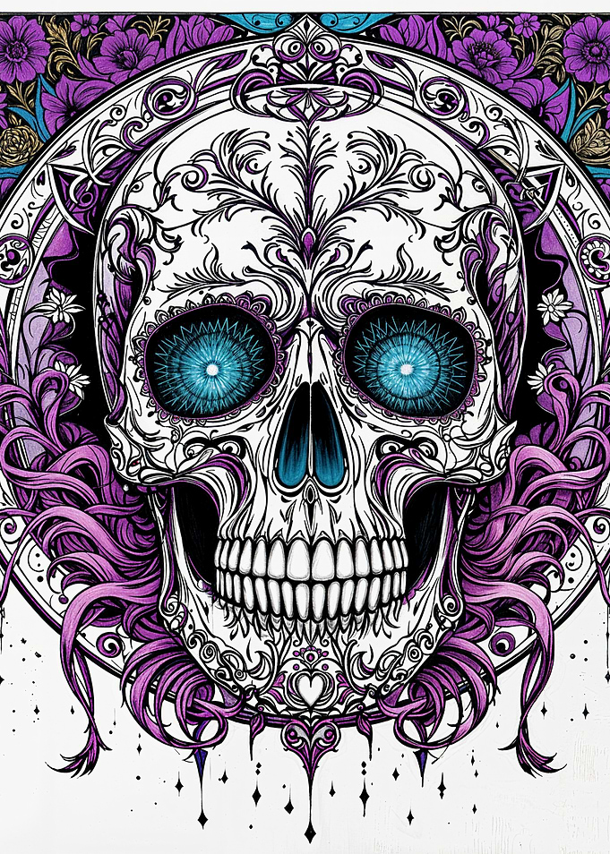Ornate Skull with Floral Mandala