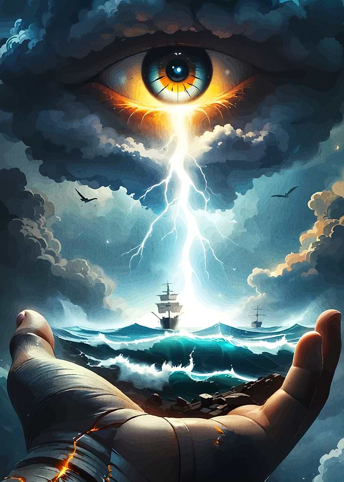 Eye Lightning Ocean Hand