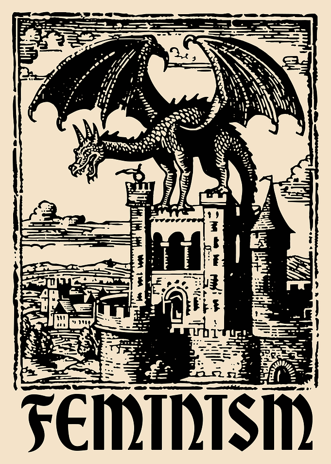 Feminism Dragon Castle Woodcut