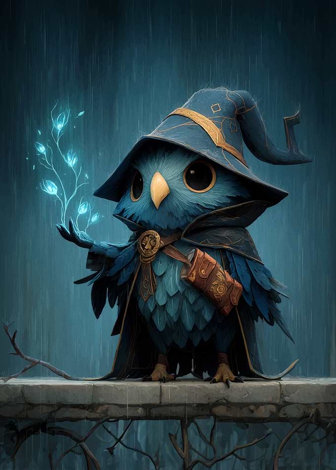 Cute Owl Wizard with Magic