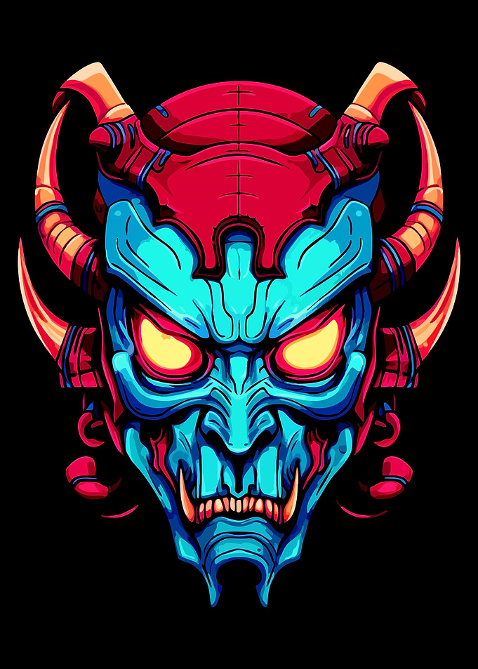 Cyberpunk Oni Mask Illustration
