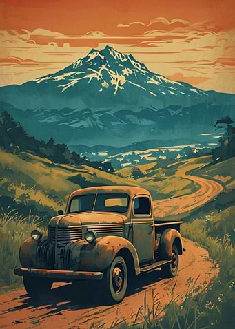 Vintage Truck with Mountain Backdrop