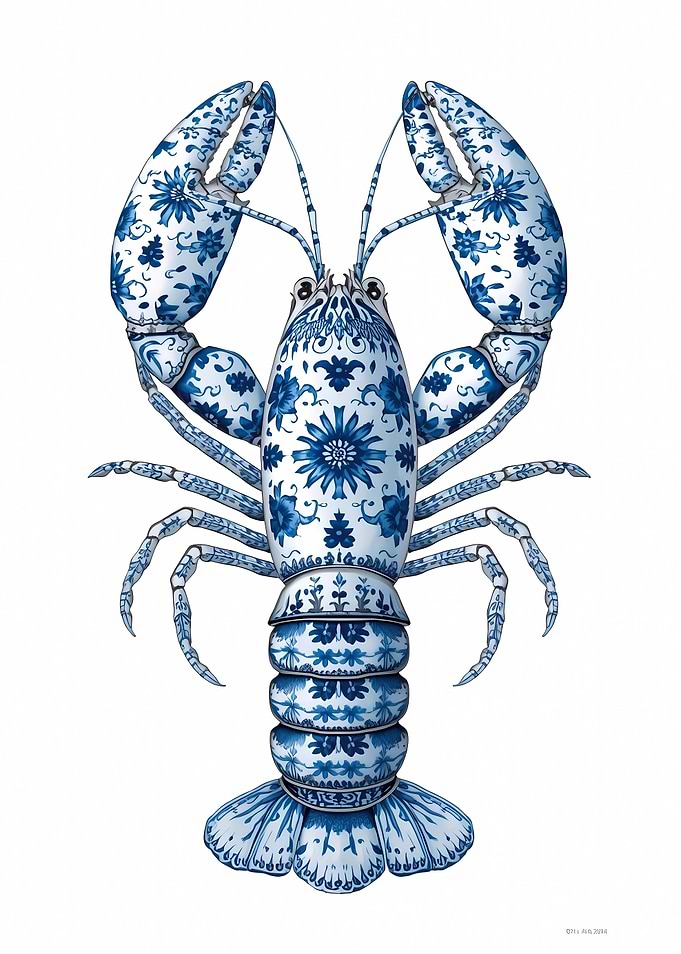 Blue and White Porcelain Lobster