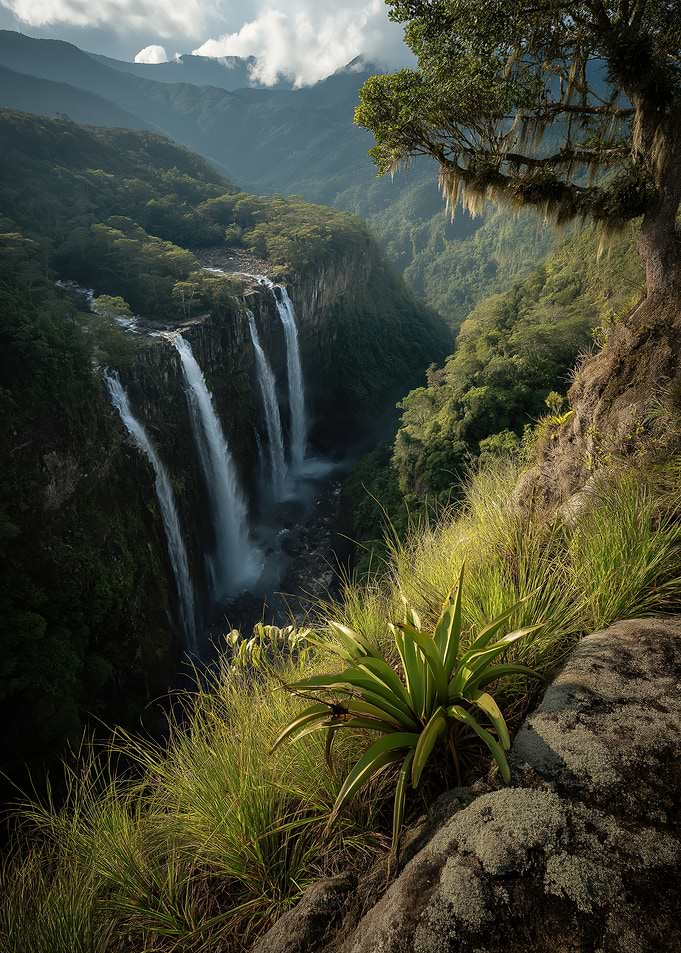 Waterfall in Lush Green Valley