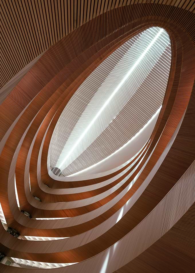 Architectural Wood Structure with Oval Opening