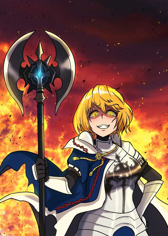 Female Warrior with Axe in Flames
