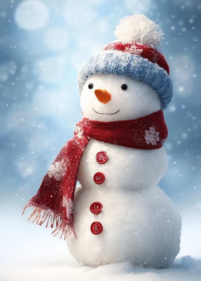 Cheerful Snowman with Red Scarf