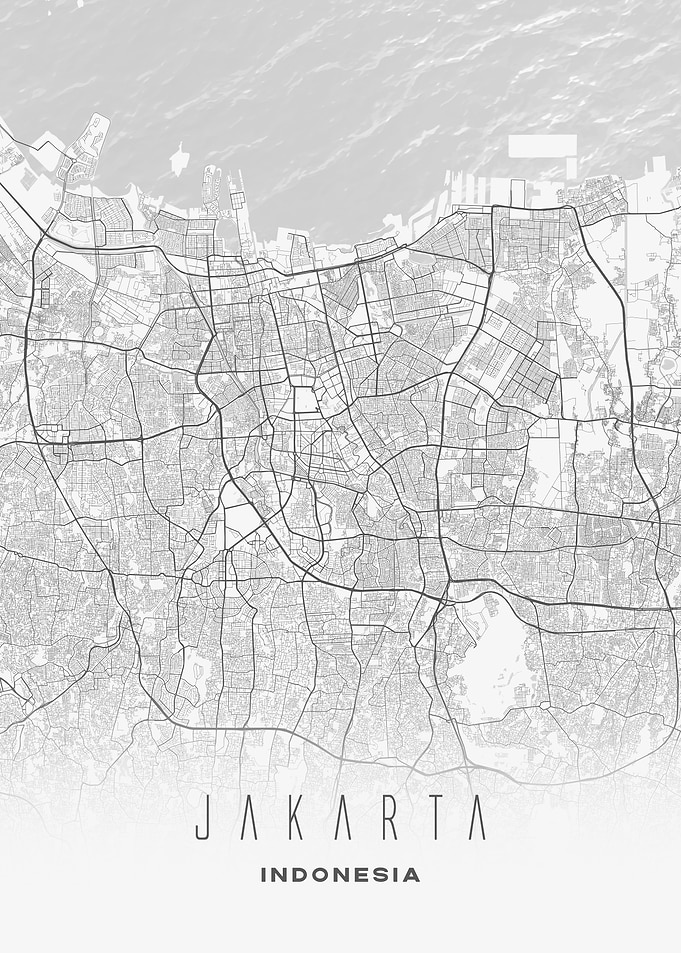 Jakarta, Indonesia - Minimalist City Map Poster, Modern Wall Art Print