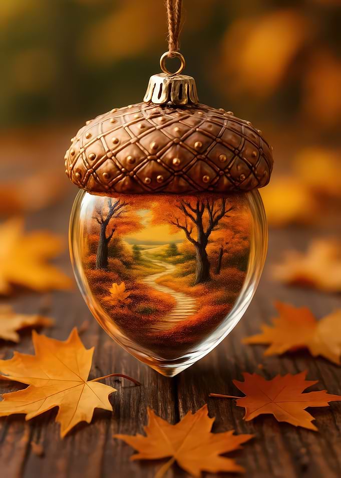 Autumn Acorn Ornament with Fall Landscape
