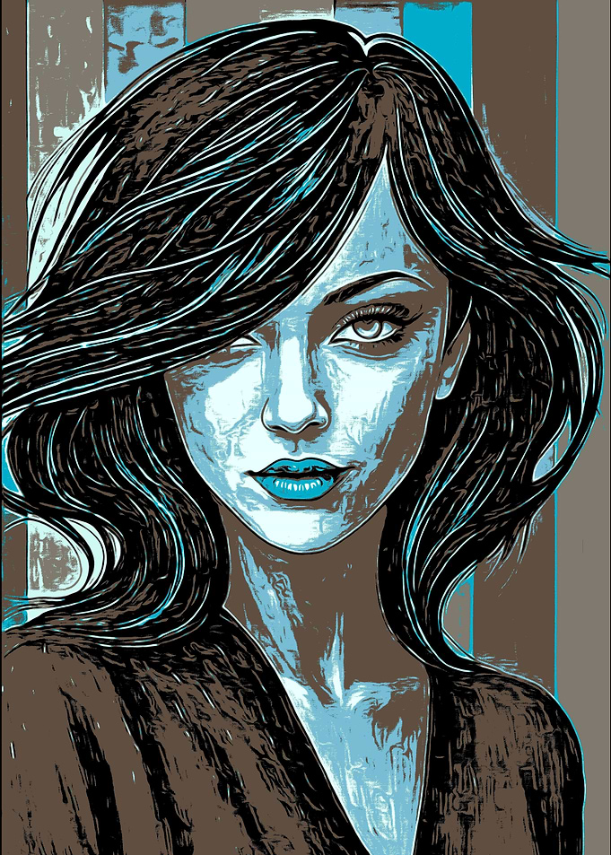 Portrait of a Woman in Blue Tones