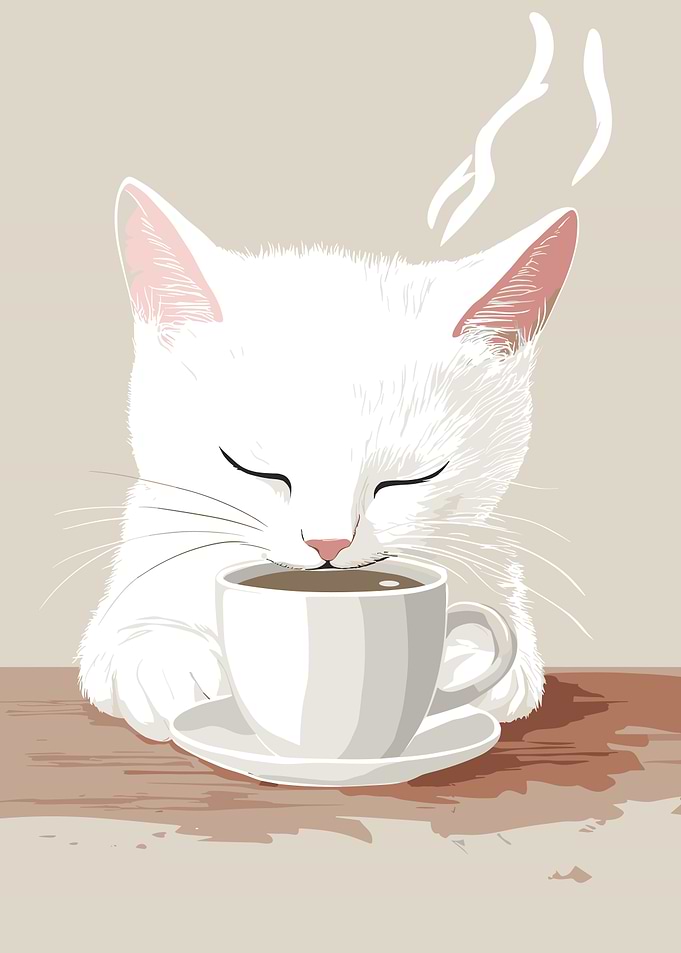 Cat with Coffee Cup Illustration