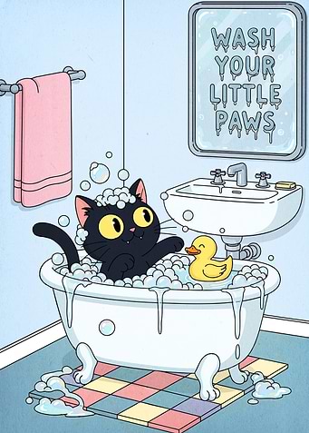 Cartoon Cat Bath Time