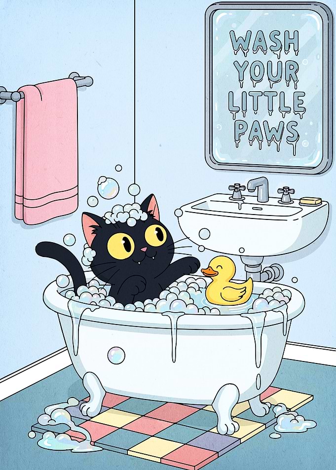 Cartoon Cat Bath Time