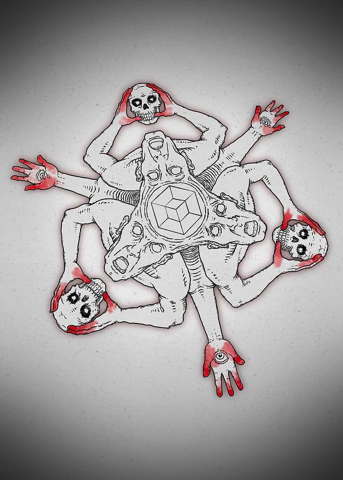 Surreal Skull and Hand Mandala