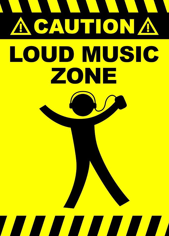 Funny Caution Poster – Loud Music Warning Sign | Humorous Wall Art for Music Lovers
