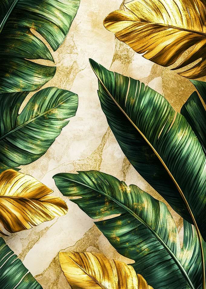 Tropical Leaves on Marble