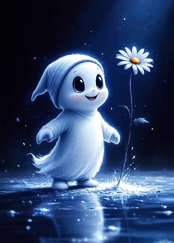 Cute Ghost with Daisy Flower