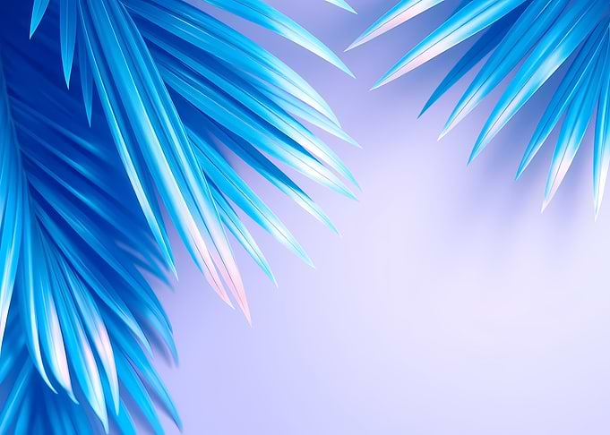 Blue Palm Leaves on Light Background