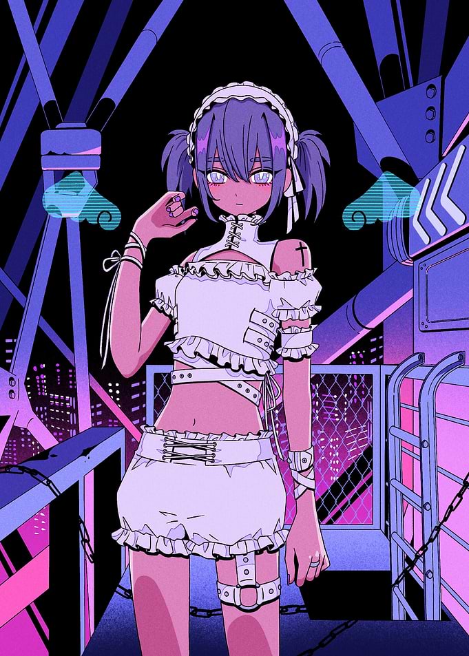 Anime Girl in Cyberpunk Cityscape