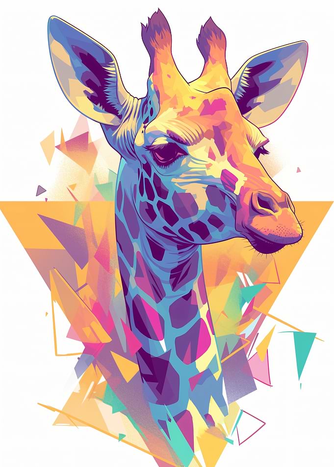 Colorful Giraffe Portrait with Geometric Background