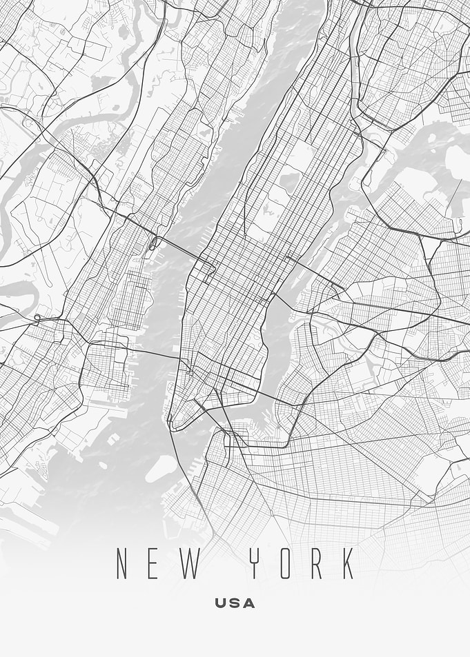 New York, USA - Minimalist City Map Print, Modern Wall Art