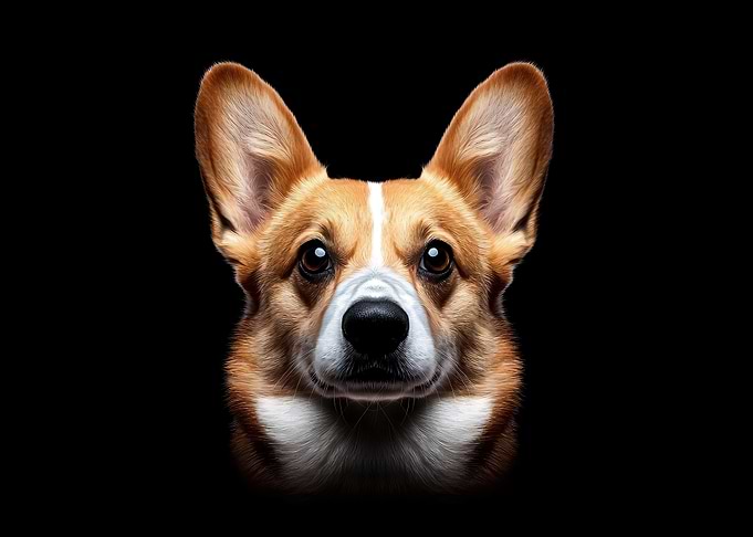 Corgi Portrait on Black Background
