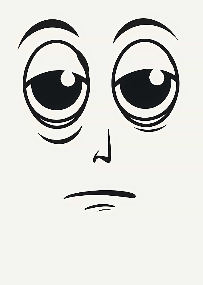 Cartoon Face with Tired Expression