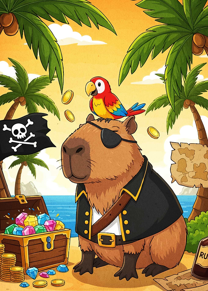 Capybara Pirate Parrot Tropical Island