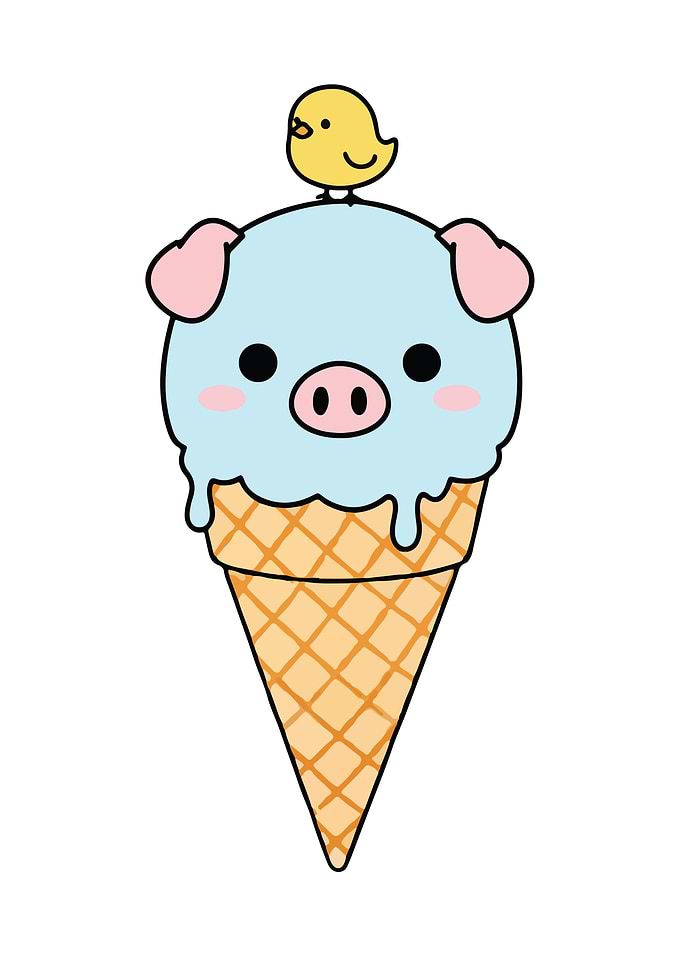 Cute Pig Ice Cream Cone with Bird