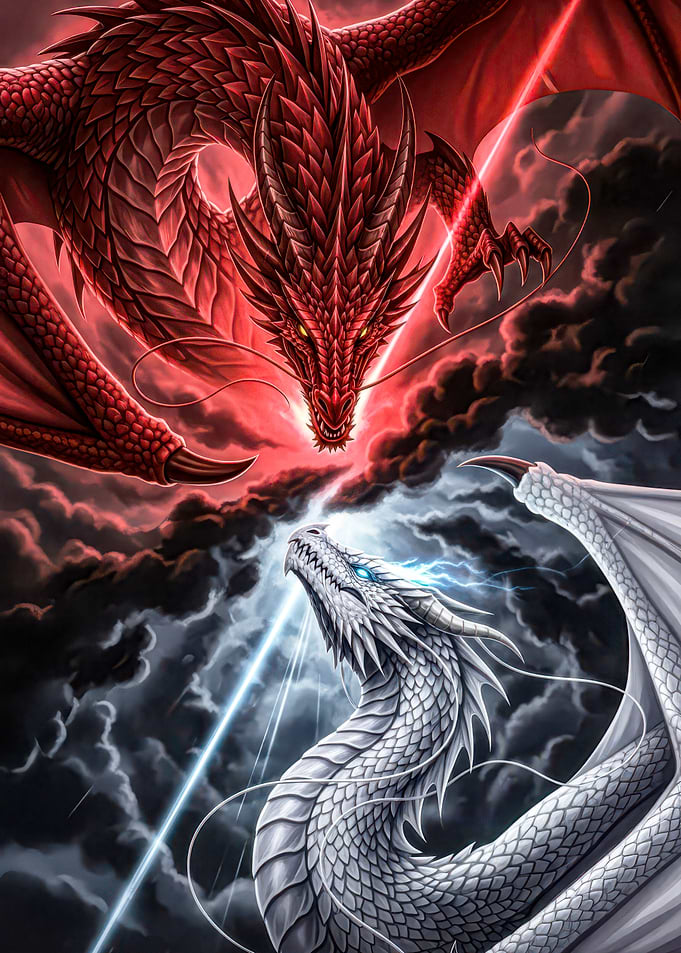 Red and White Dragon Confrontation