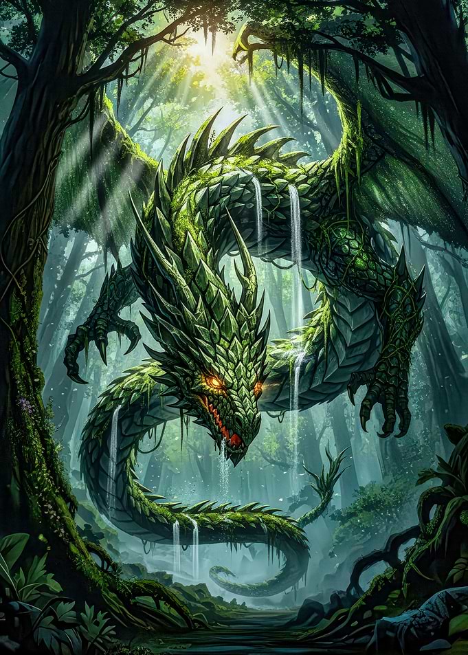 Emerald Dragon in Lush Forest