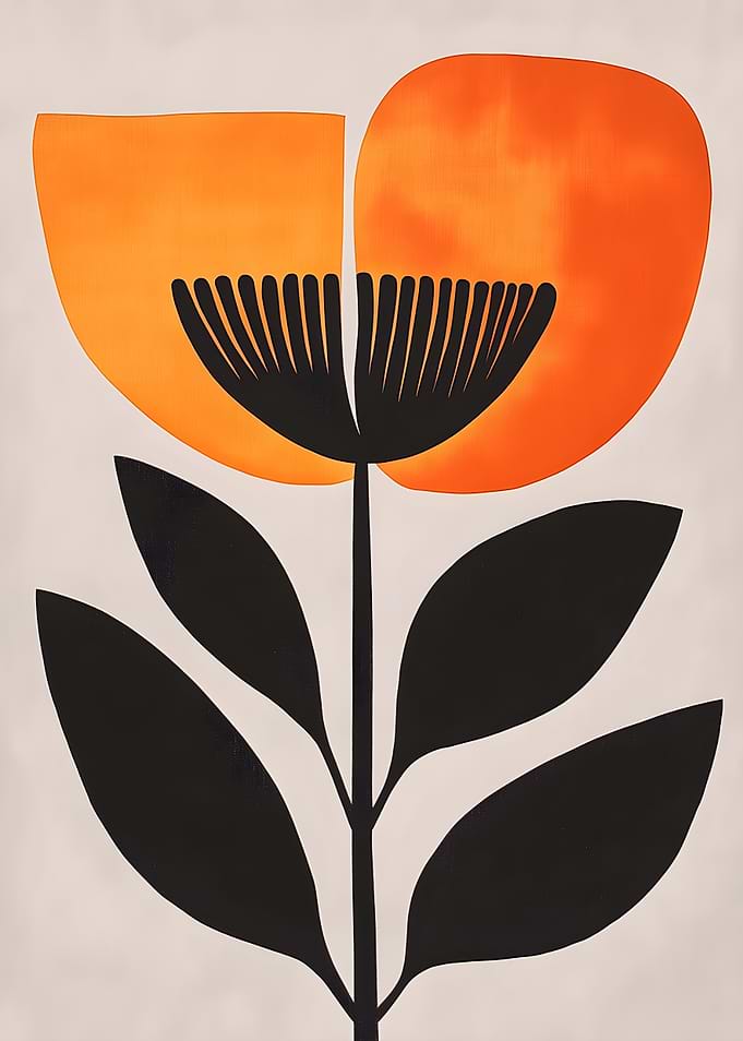 Abstract Orange and Black Flower Art