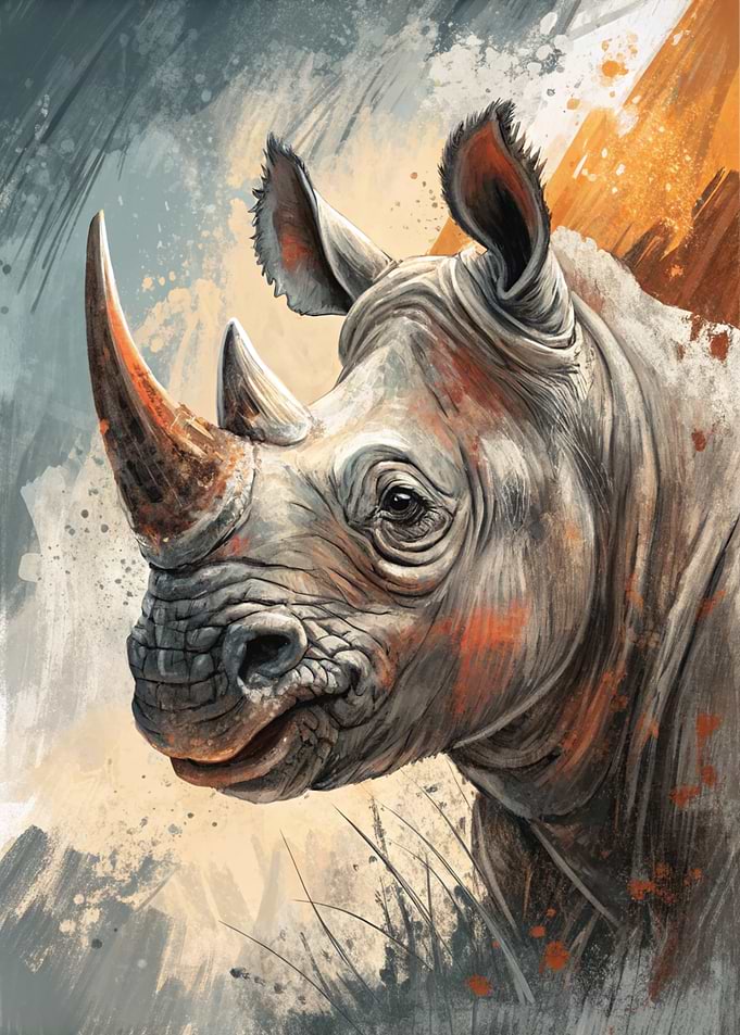 Watercolor Rhino Portrait