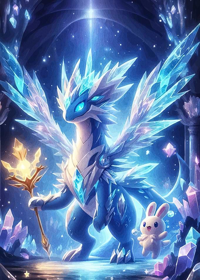 Crystal Dragon Bunny Fantasy Scene