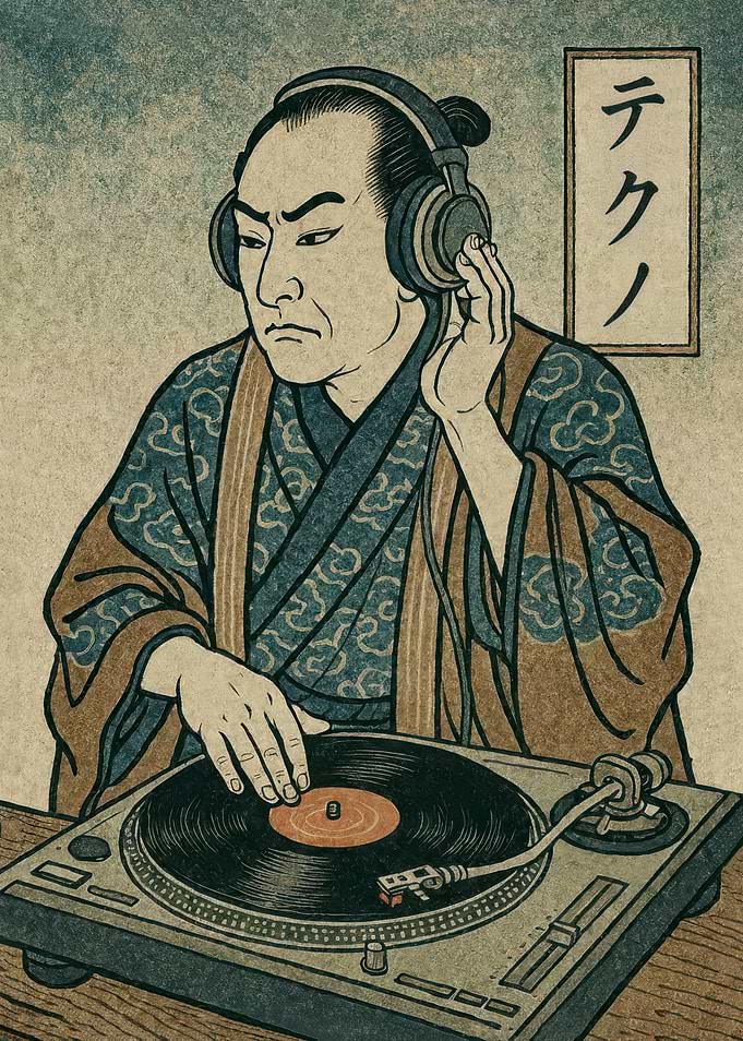 Ukiyo-e DJ with Headphones
