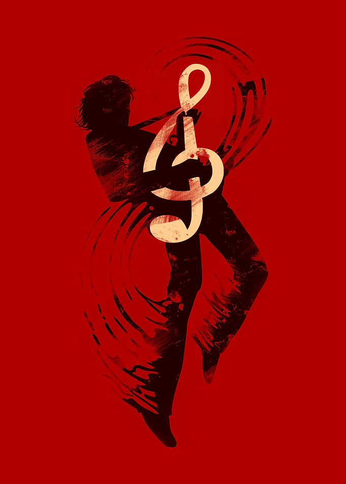 Solo Musician Silhouette with Treble Clef