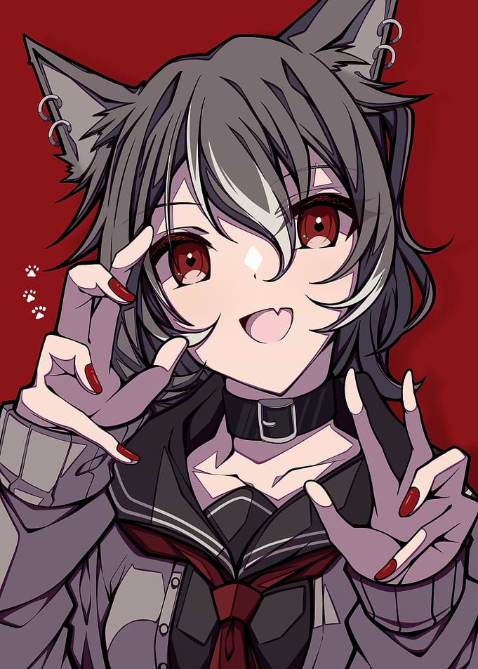 Anime Wolf Girl with Red Eyes
