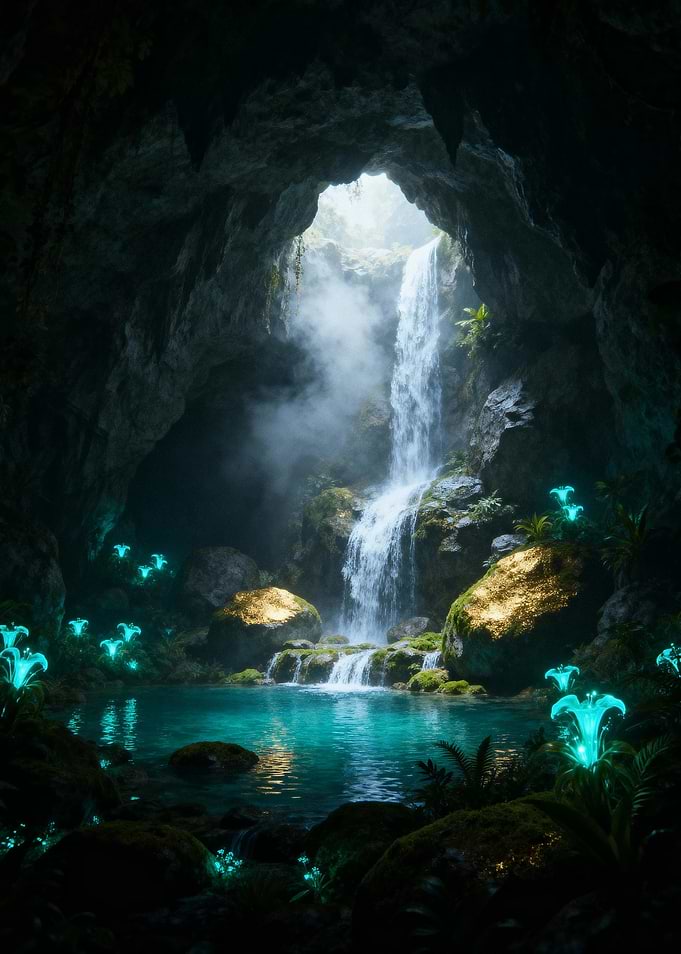 Mystical Cave Waterfall