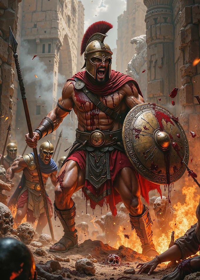 Fierce Spartan Warrior in Battle
