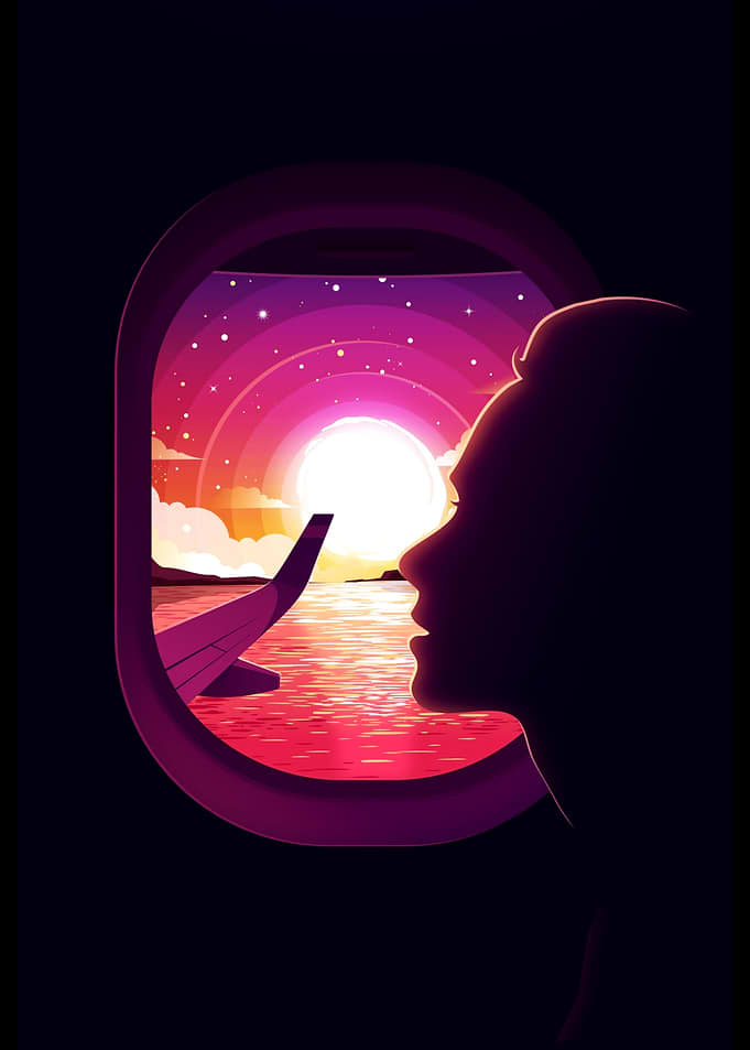 Airplane Window Sunset Silhouette
