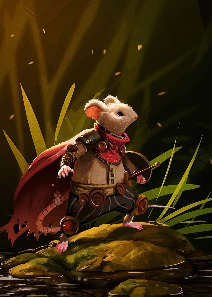 Adventurous Mouse Warrior in Fantasy Setting