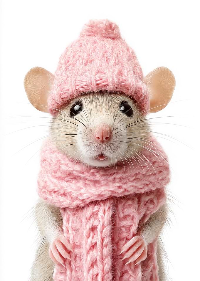 Cozy Cute Mouse in Pink Knitwear